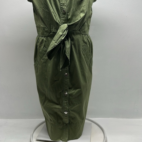 Marc Jacobs Shirt Dress Snap Down Collared Cotton Short Sleeve Army Green 12 - Picture 4 of 9